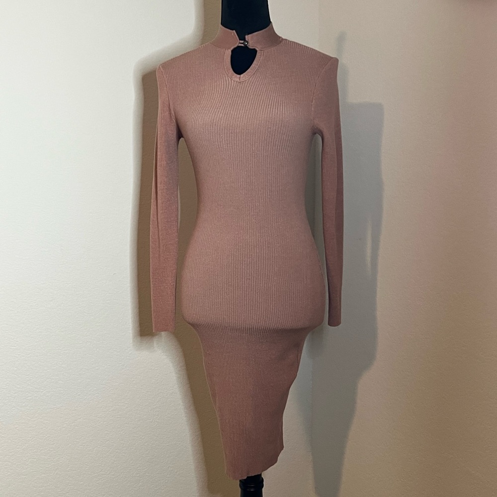 Rose color body con sweater dress